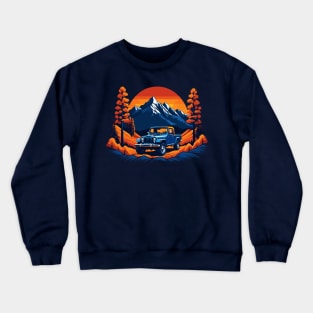 Vintage Jeep Pickup Fall Mountain Scene Crewneck Sweatshirt